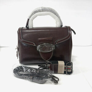 Genuine Leather Top Handle Brown Purse With Two Extra Attachable Straps Firm NWT